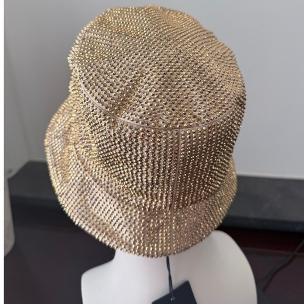 Prada Crystal Re-Nylon Bucket Hat Platino Gold 1HC137 Medium NEW - Picture 6 of 8
